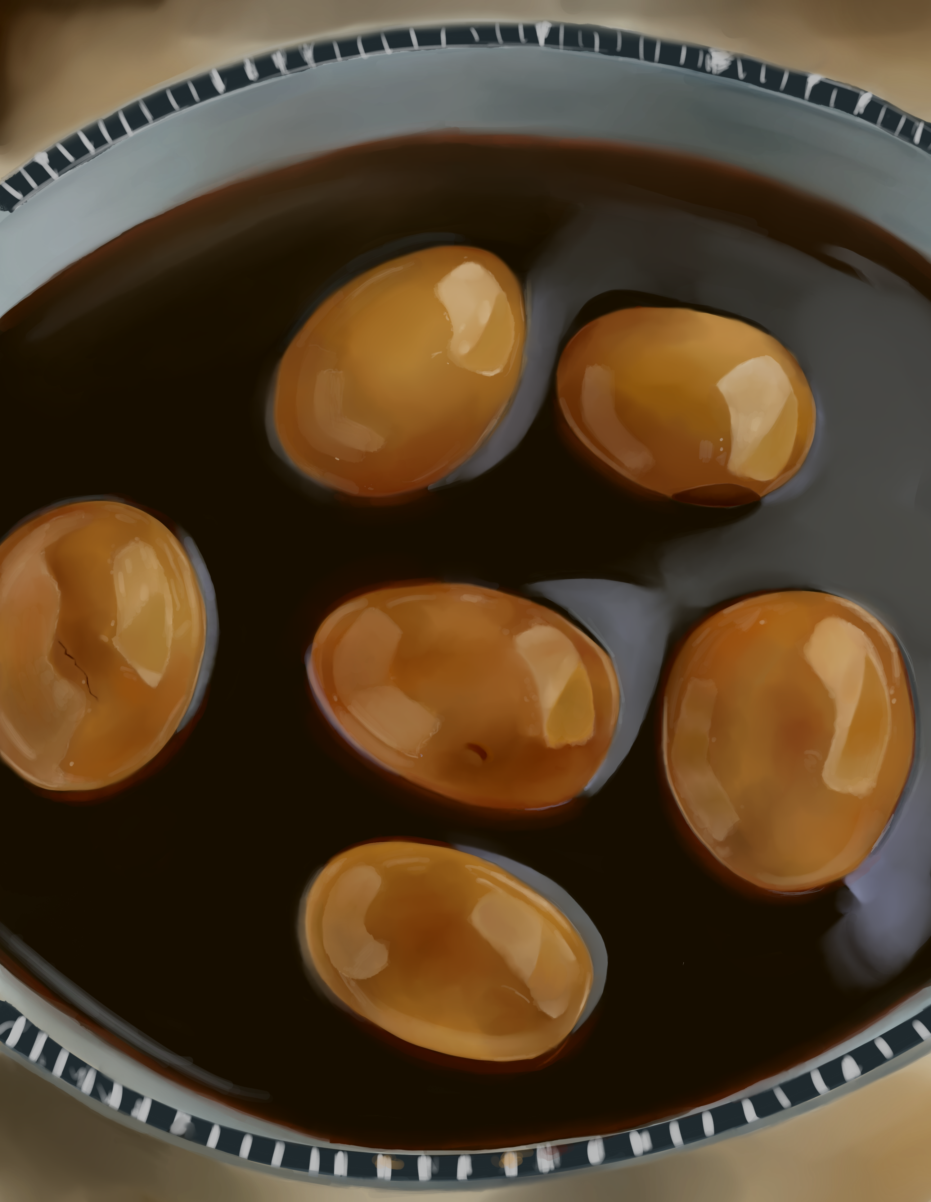 eggs in soy sauce in a bowl